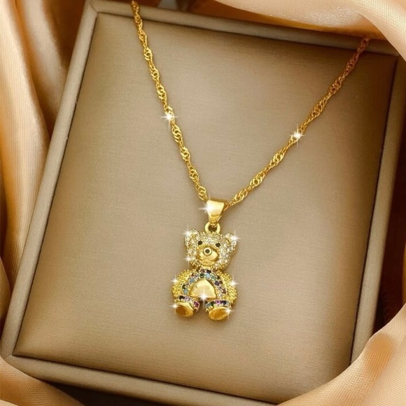 Cubic Zirconia decor bear pendant necklace copper jewelry - Picture 2 of 4